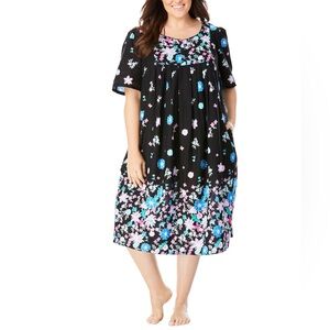 Only Necessities House Dress Bib Front Lounger Tropical Floral Midi Pockets 2X